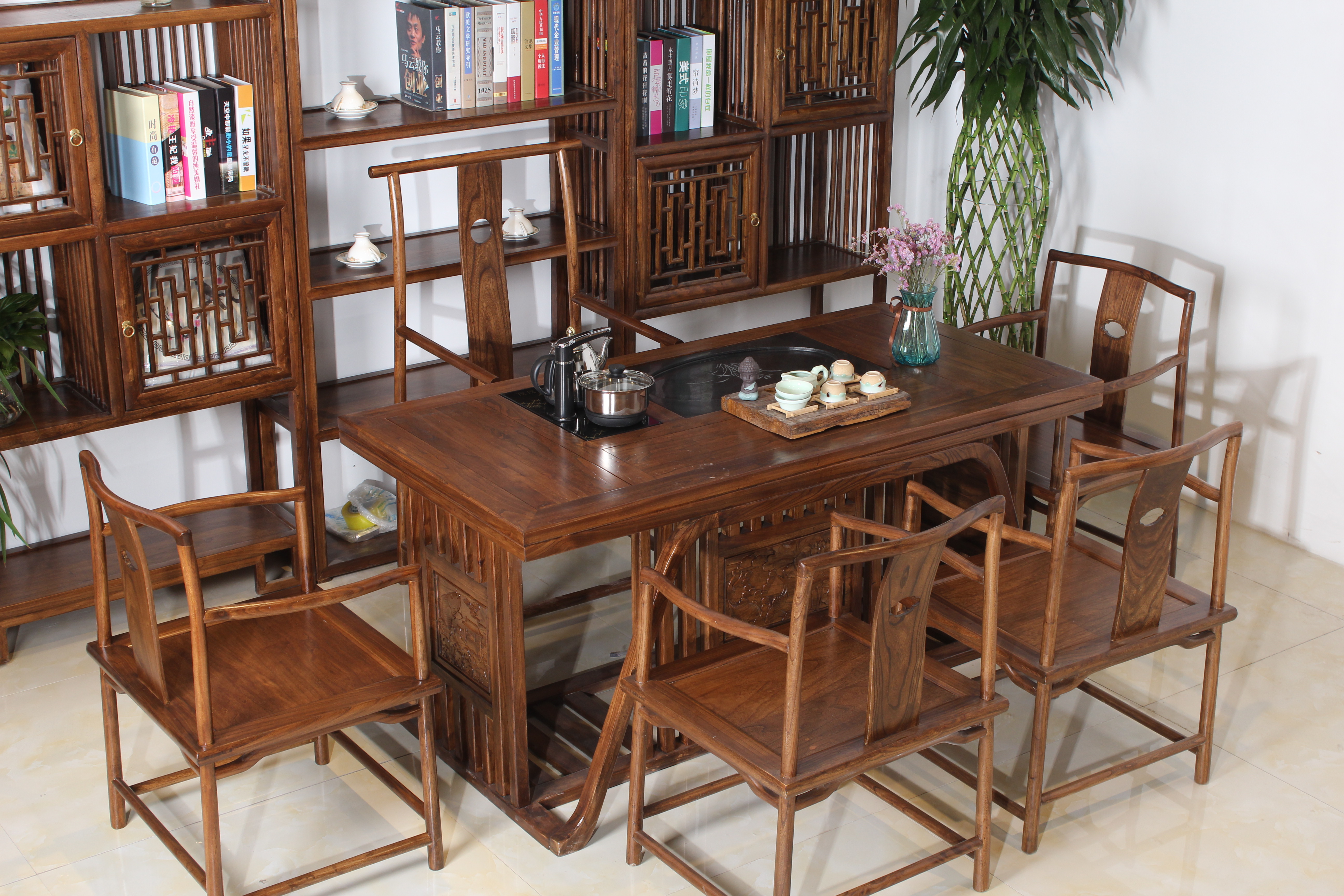 老榆木茶边柜展示