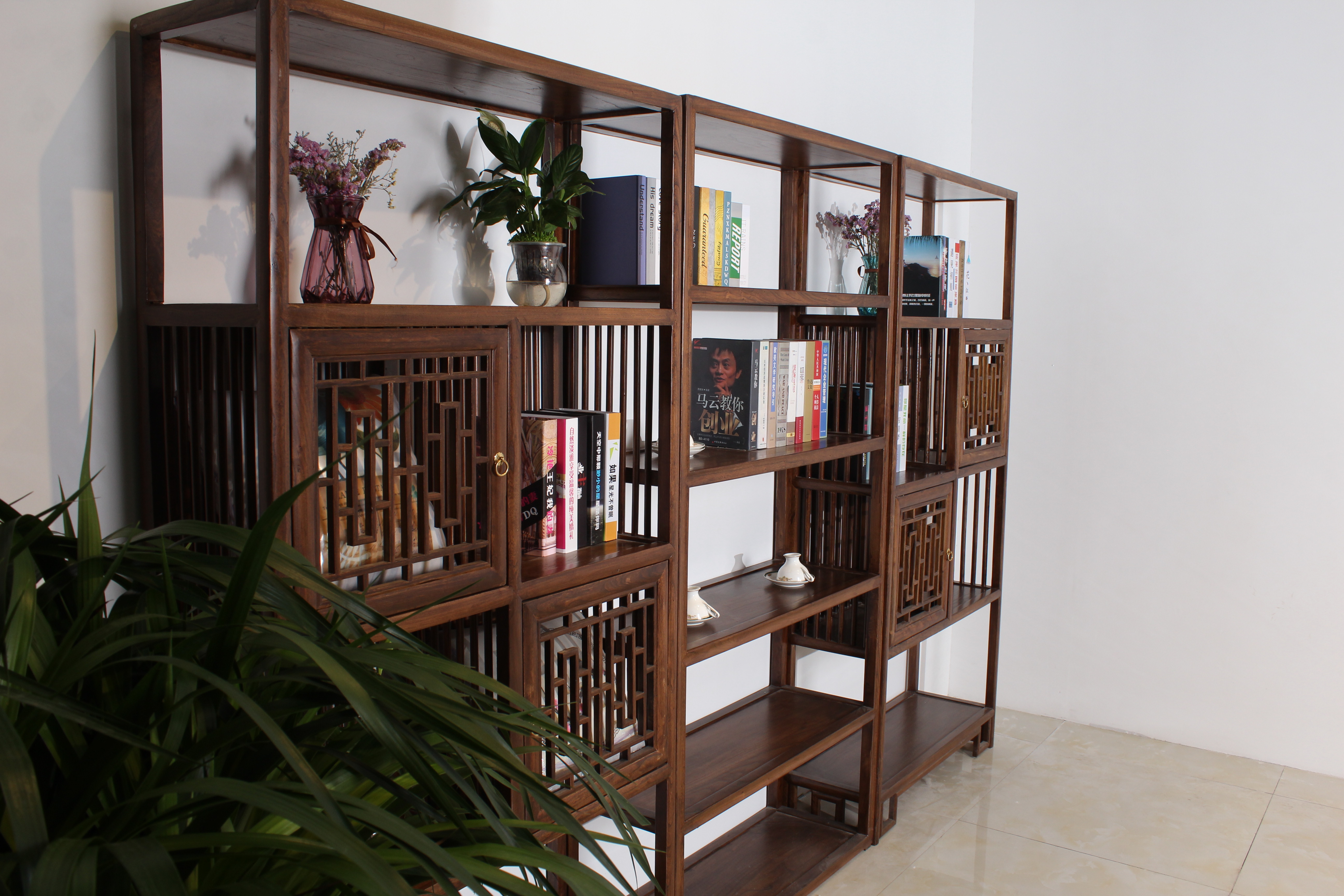 老榆木茶边柜展示