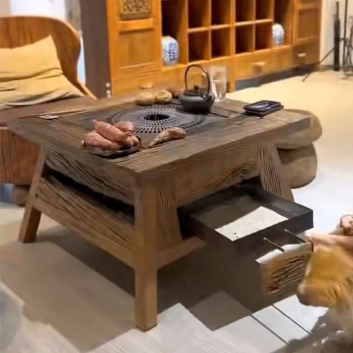 老榆木茶几细节