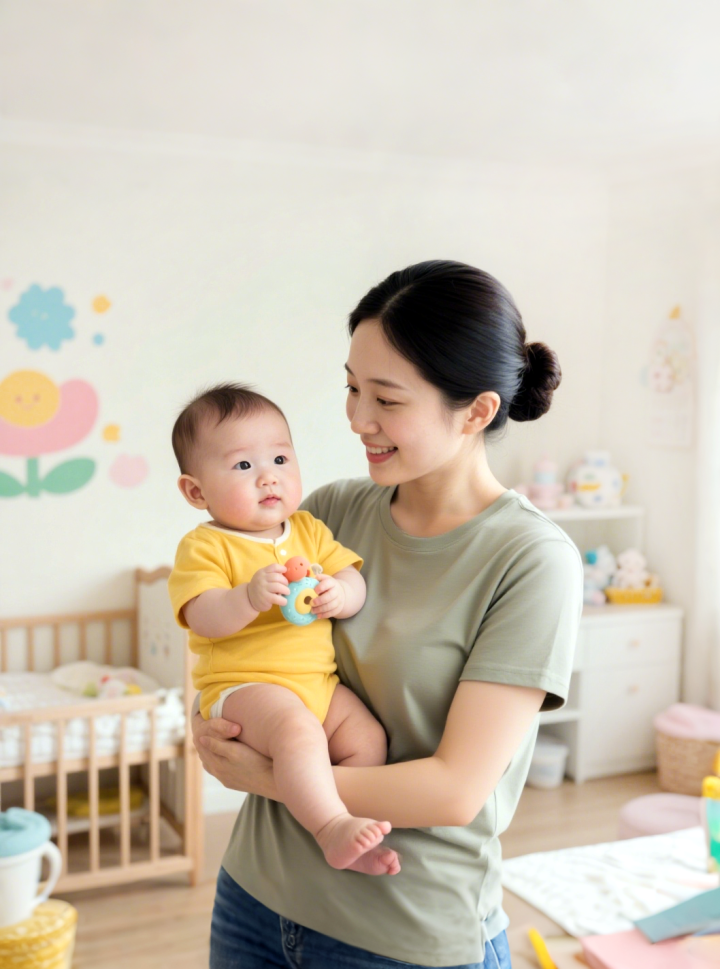 专业育婴师正在与宝宝进行早教互动