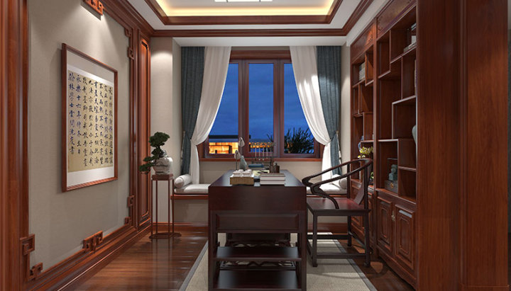 中式红木整装客厅空间效果图