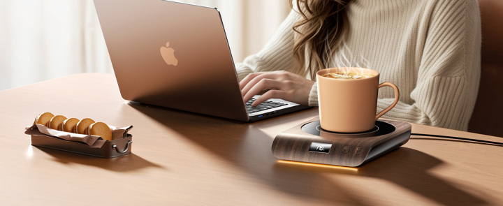 专注的加热杯垫设计讨论场景