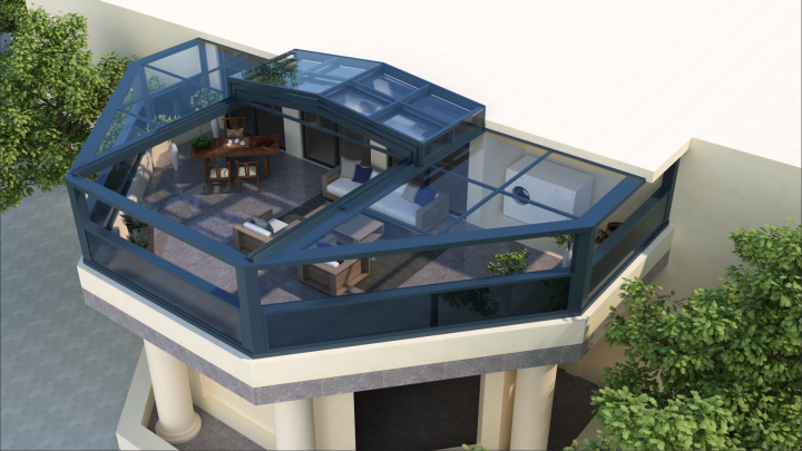 电动伸缩阳光房结构细节图